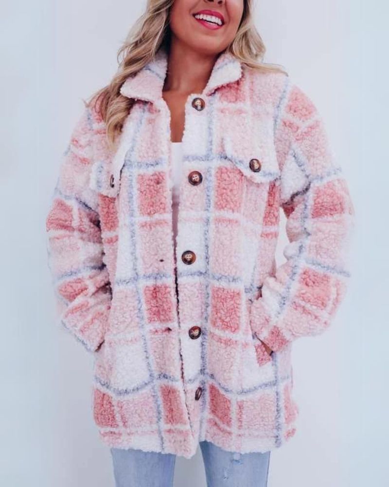 ELINARA Polar Fleece Plaid Jacket