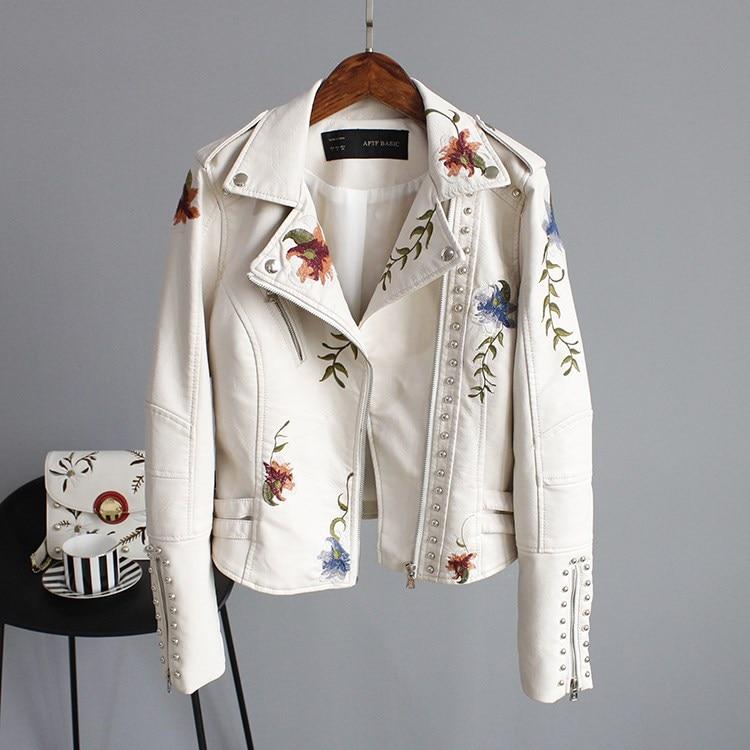 Ella Stylish Embroidered Leather Jacket