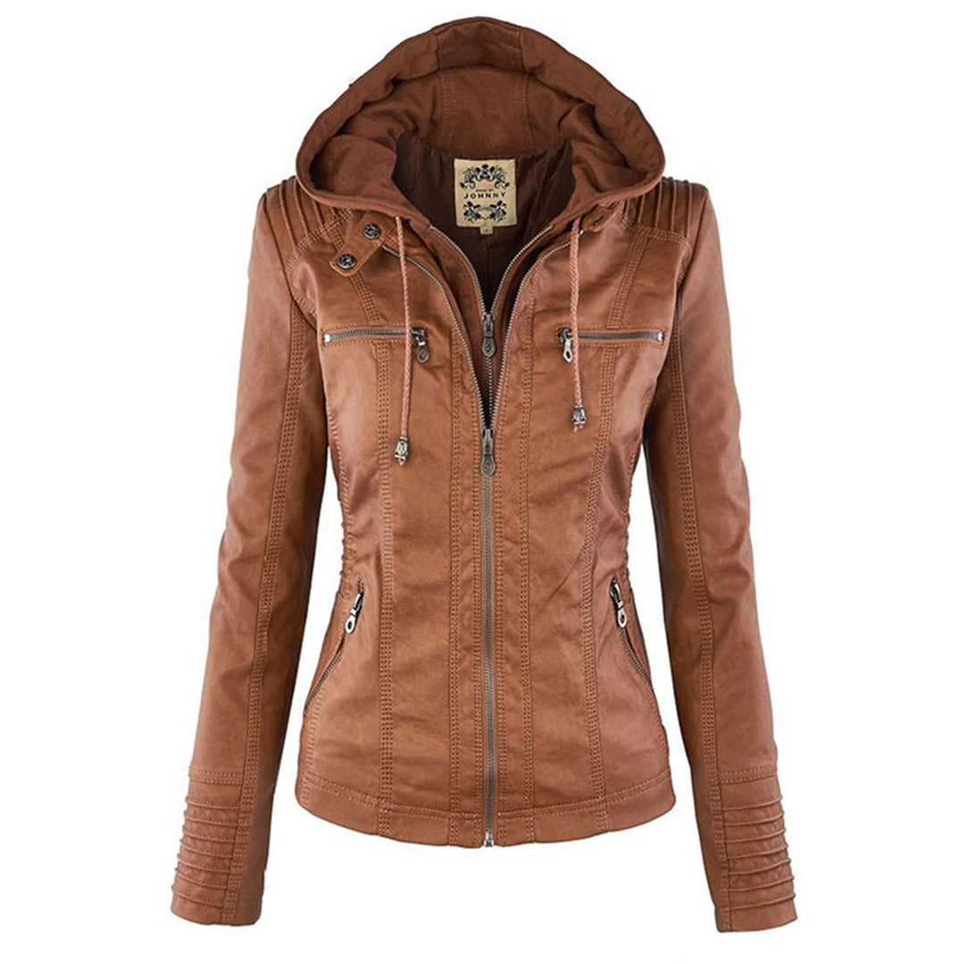Olivia Women's Leather Jacket with Hood