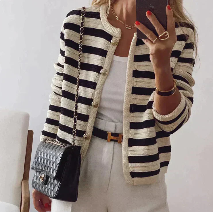 Eileen Striped Cardigan With Modern Button